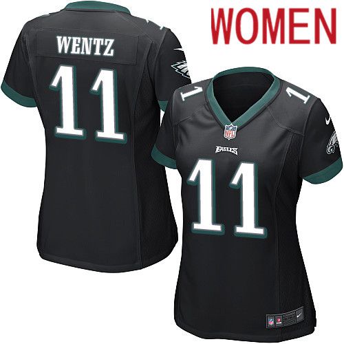 Women Philadelphia Eagles #11 Carson Wentz Nike Black Game NFL Jersey